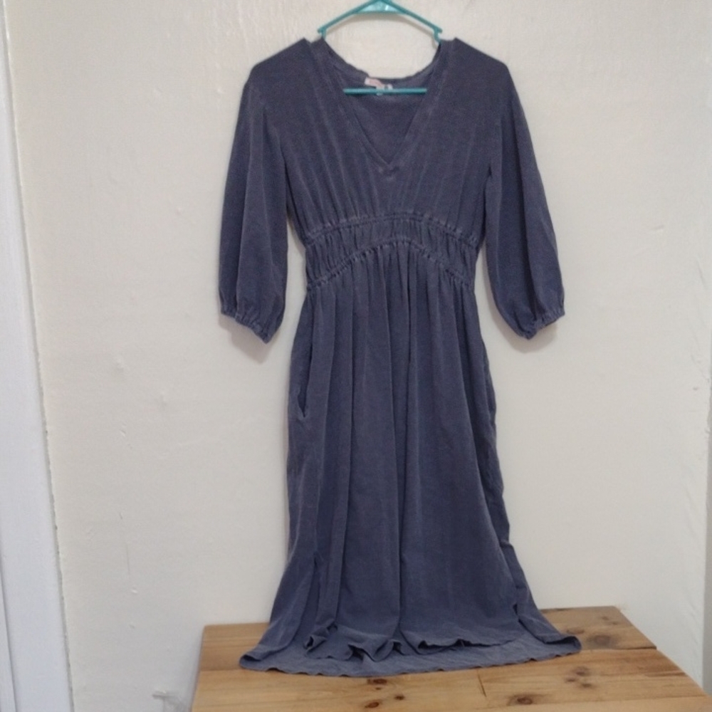Sundry Purple V-neck Boho 3/4 sleeve Midi Fit & Flare Dress w Pockets Size 0